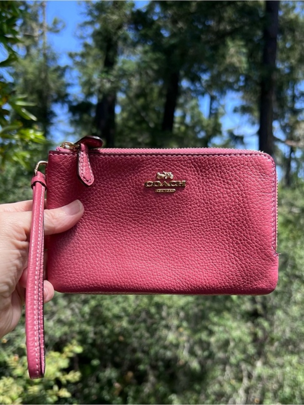 COACH Double Corner Zip Wristlet Wallet Pebbled Leather AUTHENTIC NWT